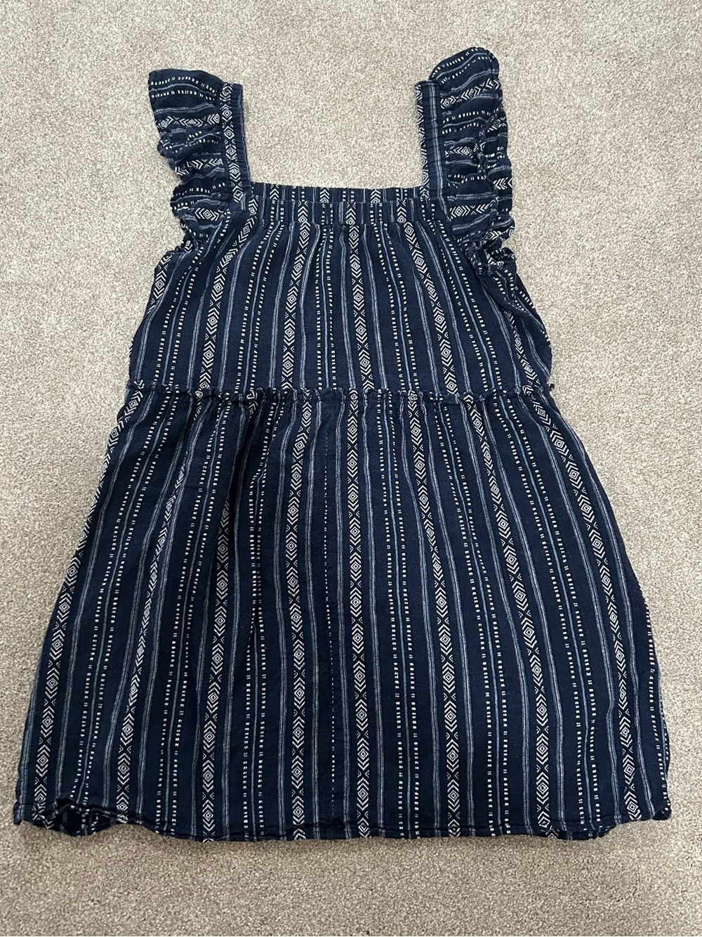 Time and Tru Navy Striped Ruffle Strap Sundress